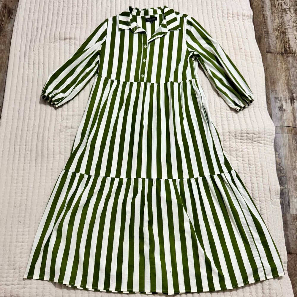 Rachel Zoe Green & White Striped Maxi Shirt Dress Size Large